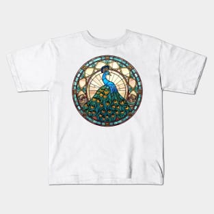 Stained Glass Peacock #2 Kids T-Shirt